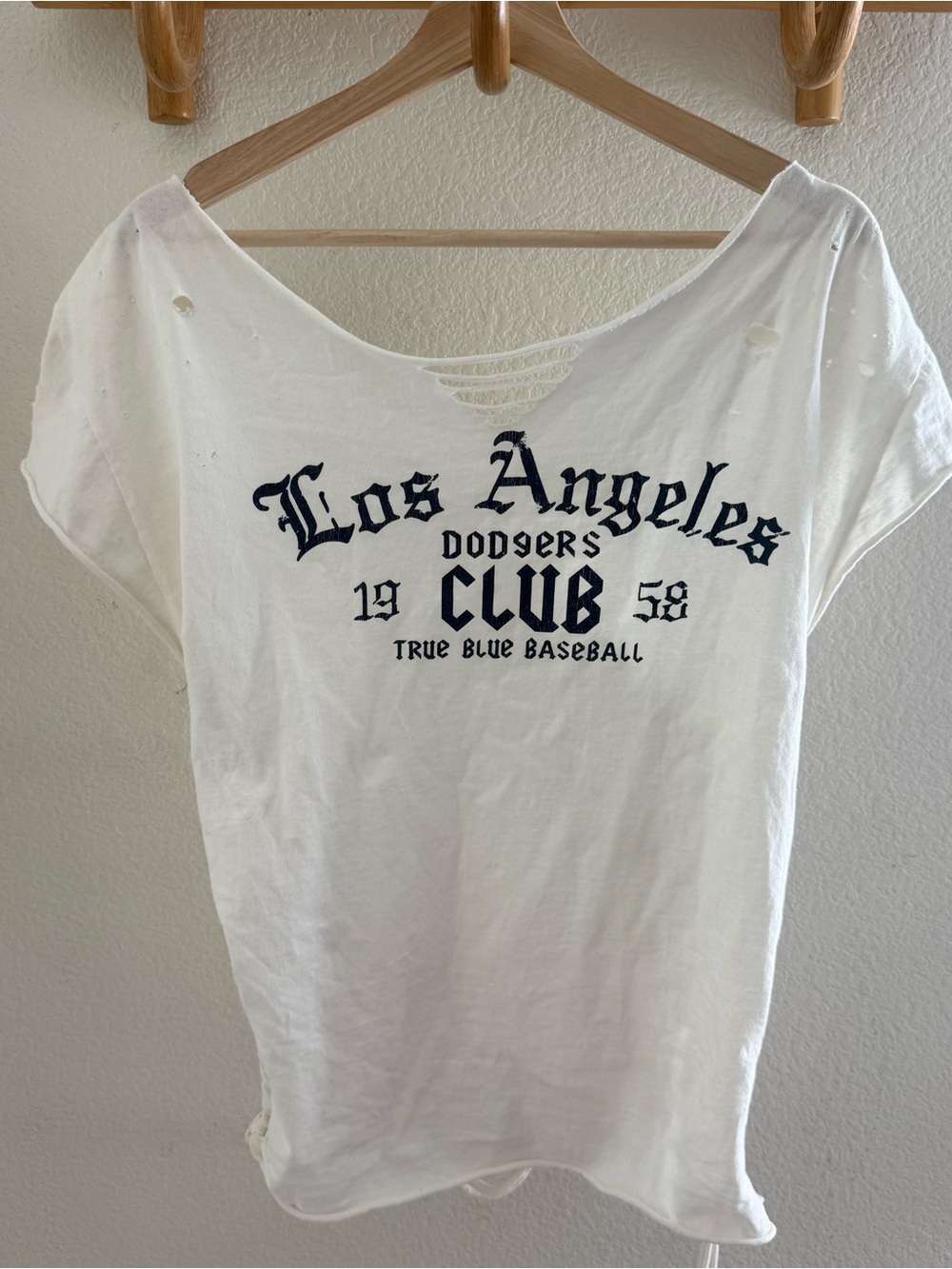 Y2K rare Custom Shredded Los Angeles Dodgers Tee Braided Back Off-Shoulder